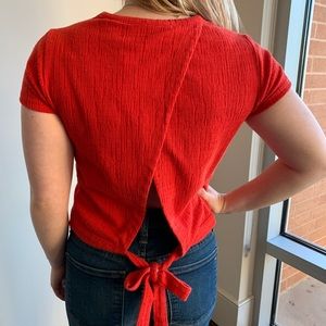 Madewell Verse Tie Back Textured Top in Red